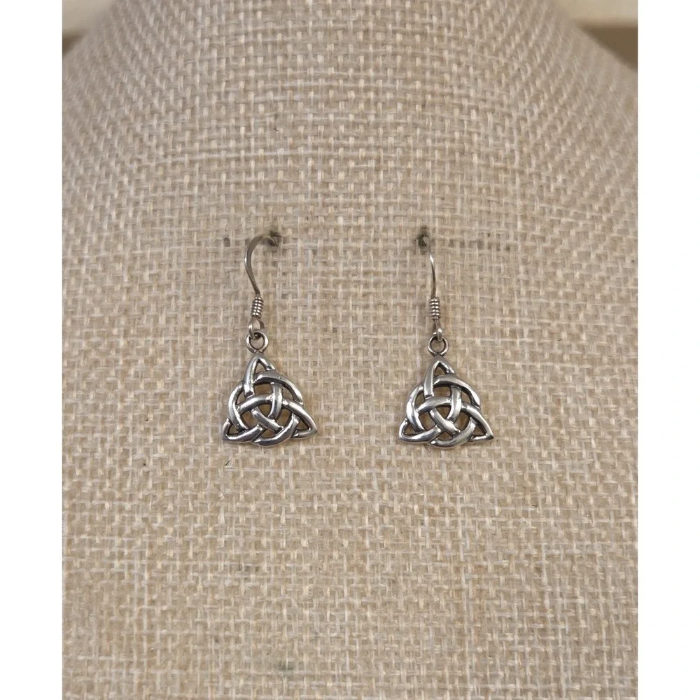 Vintage Sterling Silver Celtic Trinity‎ Knot Dangle Earrings 925